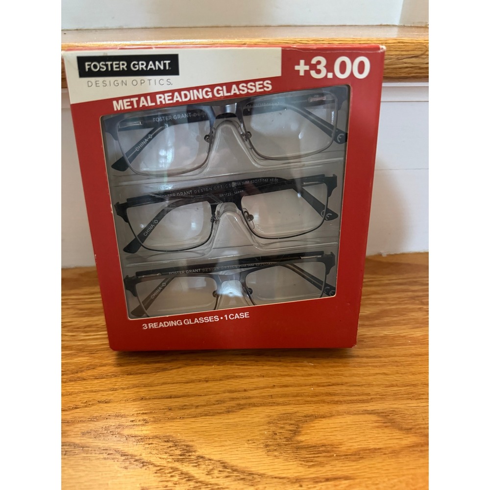 Foster Grant Design Optics NIB Reading Glasses +3.00– 3-Pack with Case Unisex